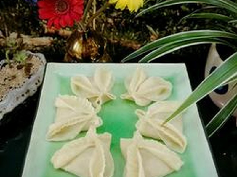 茴香馅蝴蝶花式蒸饺