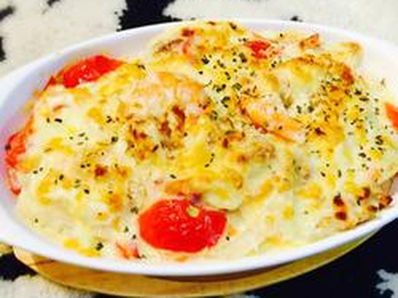 虾仁培根芝士焗饭