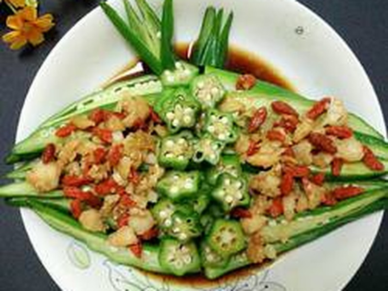 虾仁炝秋葵